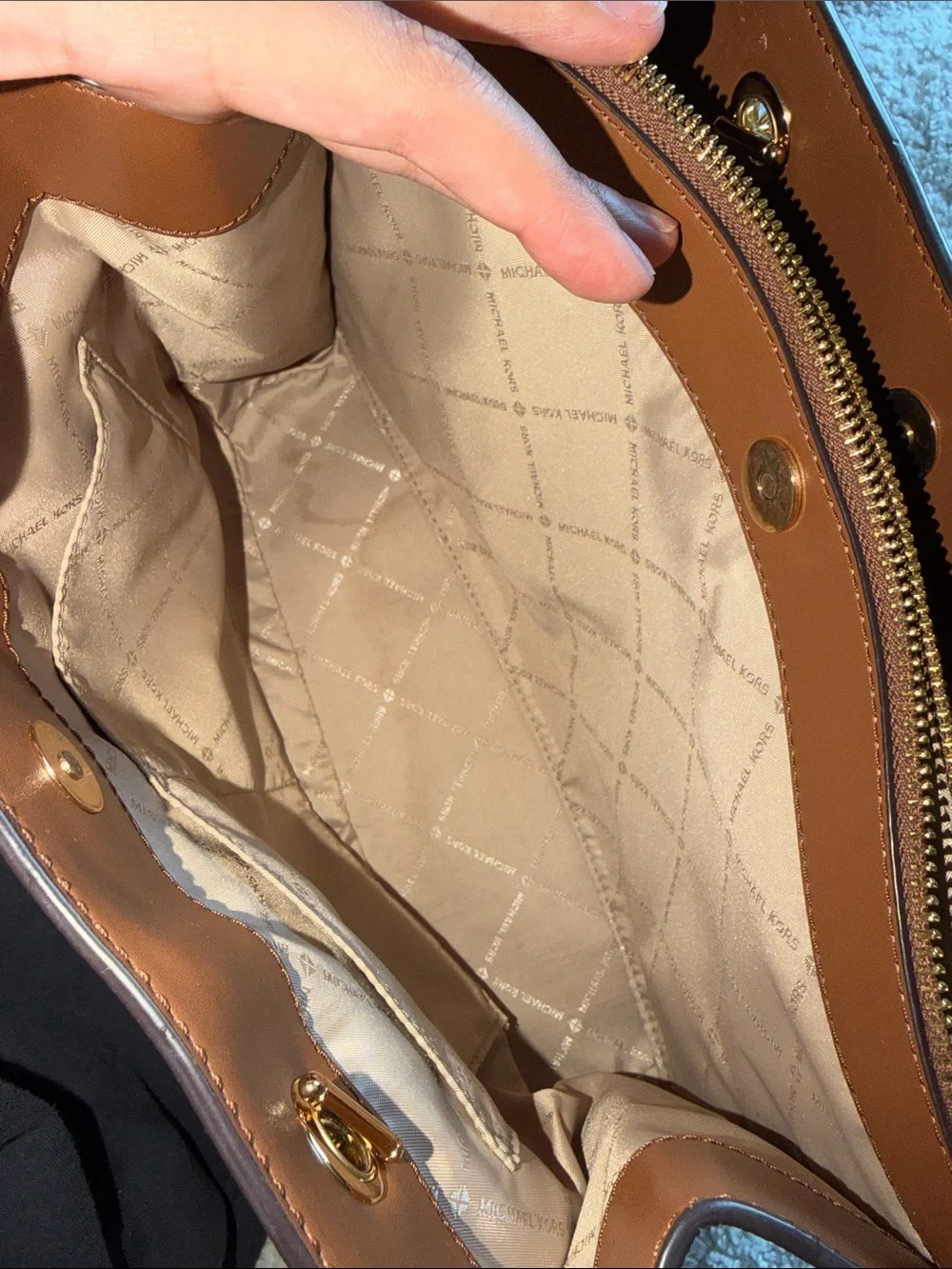 Authentic Michael Kors Beige/Acorn Logo Chain-Handle Tote